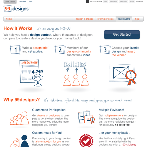 Redesign the “How it works” page for 99designs Design by zero_symmetry