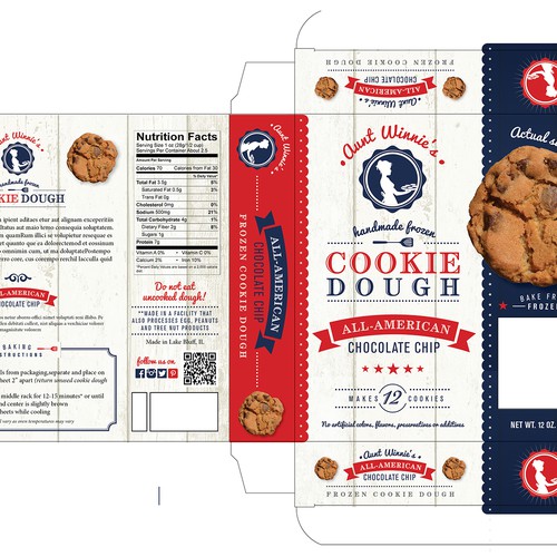 Create a commercial package for frozen, handmade cookie dough Product