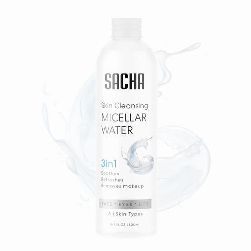 Sacha Micellar Water bottle 500ml Design by GenScythe