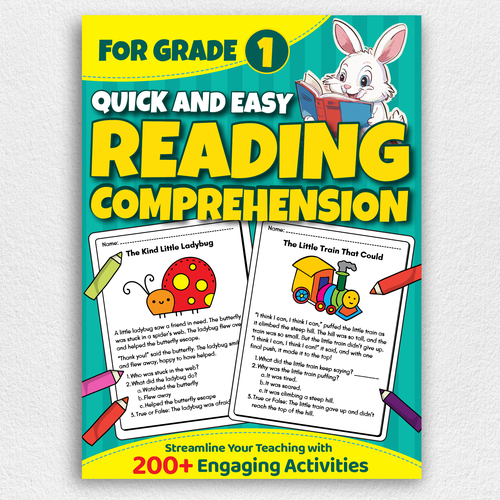 BOOK COVER: Grade 1 Reading Comprehension - Professional Workbook for Kids Design by Design Republik