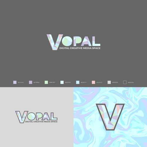 Abstract opal gemstone logo design for a blockchain-media creative company! Design by Stroke - Business Booster