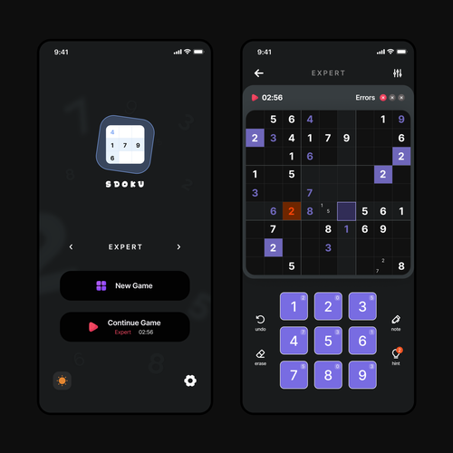 Elegant Sudoku game app design Design by Graphic Human