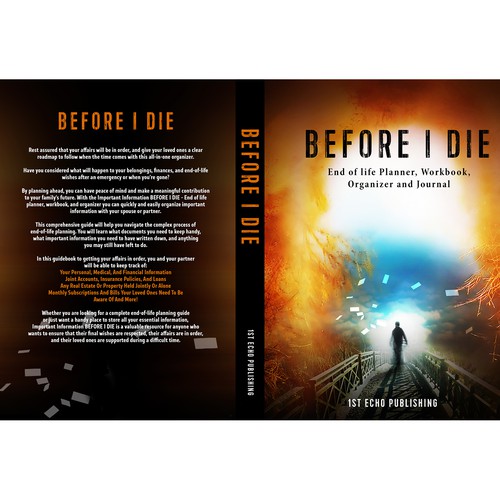 Engaging cover for end of life information journal directed towards 40+ year olds Design by kolevka