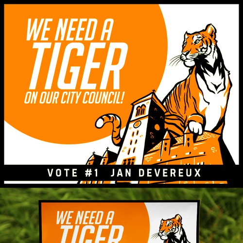 Elect a Tiger to Cambridge (MA) City Council/ Send a tiger to city hall Design por Brian Vee