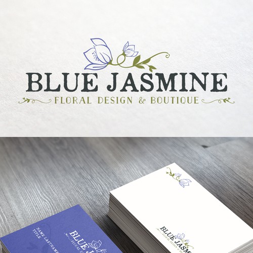 LOGO & BUSINESS CARD DESIGN FOR BLUE JASMINE LLC FLORAL DESIGN AND BOUTIQUE Design by Cit