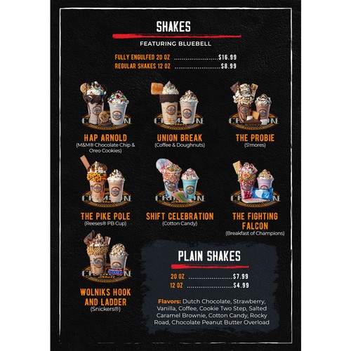 "Firefighter Inspired Grilled Cheese and Milkshake TV Menu and Paper Menu Design" winning Illustration or graphics