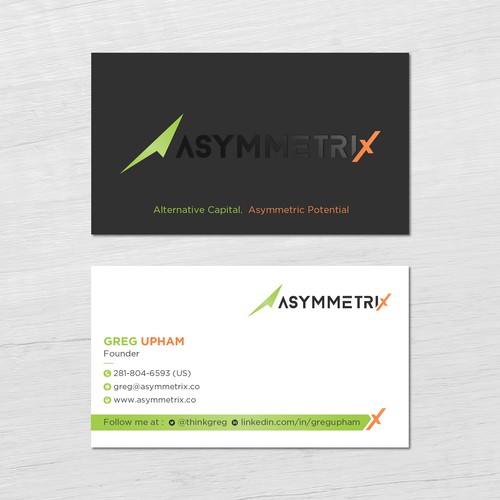 Design a cool, edgey but sophisticated business card for an alternative investment firm. Design von prosenjit_P