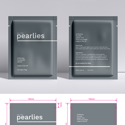 Design an attractive refill pack for a trendy new toothpaste tablet brand Design by nicolesaulsdesigns