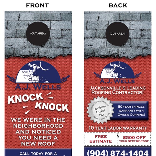 Door Hanger Design for A Roofing Company  Design by Mandamae033