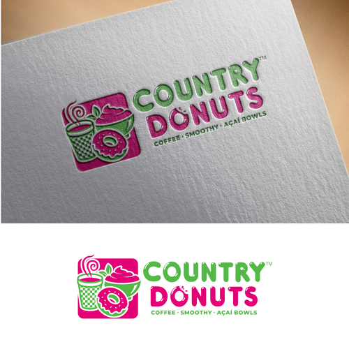 Diseño de We need a modern exciting logo to encompasses our Name Country Donuts Coffee smoothy bowls de crapit