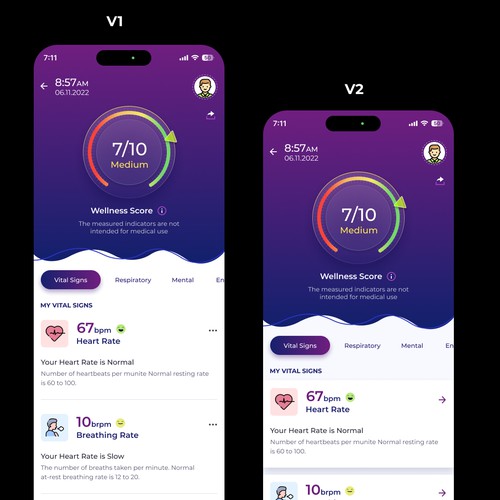 Wellness "vital signs" app - redesign Design by UMA_09