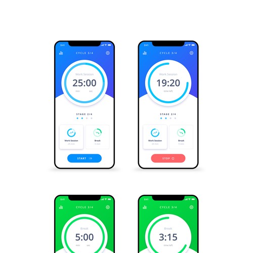 Design a beautiful Pomodoro app Design by M/Z