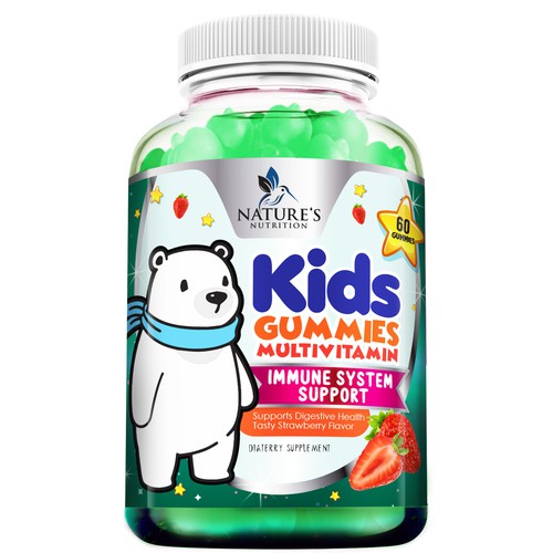 Tasty Kids Multivitamin Gummies Product Label for Nature's Nutrition Design by agooshe