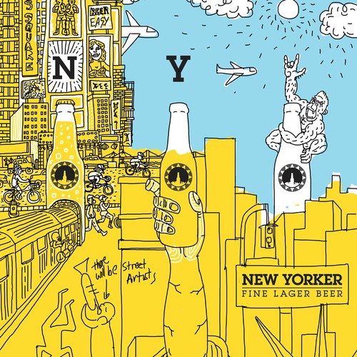 Eye-catching illustration for New Yorker Beer Skateboard Réalisé par BINATANG