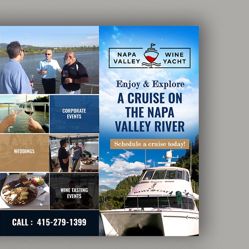 Tri-fold brochure for Napa Valley Wine Yacht tours Design by Smarika Ahuja ❤