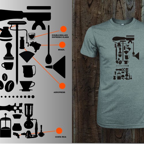Coffee Collage T-Shirt Design Using Ink Made From Coffee Grounds Design von Ian Shaw Design