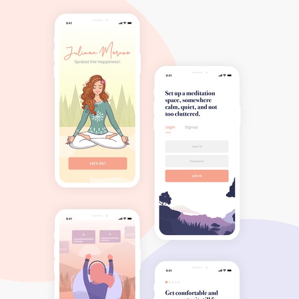 Design by Simply Ali titled "App design for meditation and yoga."