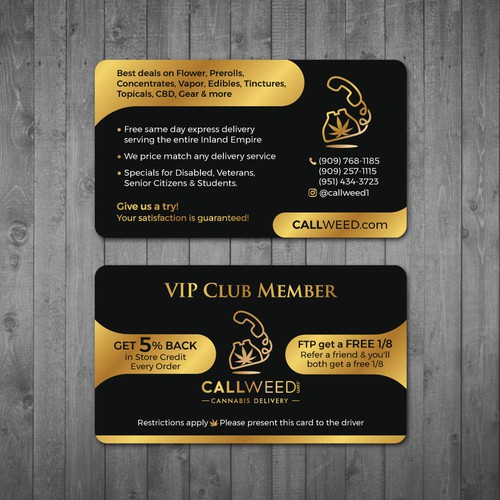 A Vip Membership Card Business Card For A Marijuana Delivery Service Wettbewerb In Der Kategorie Visitenkarte 99designs