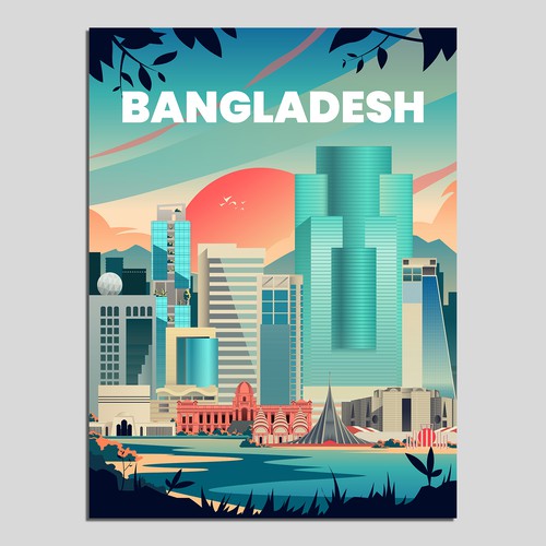 Skyline Wall Art Drawing of Bangladesh Design by DPS21