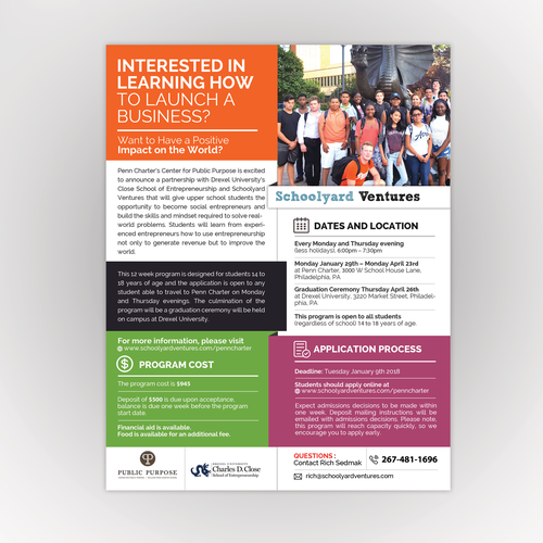 One page flyer for program that supports teen entrepreneurs Design by GD @rtist