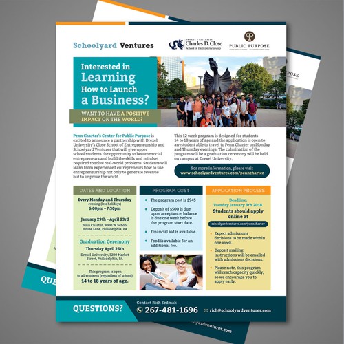 One page flyer for program that supports teen entrepreneurs Design by Dzhafir