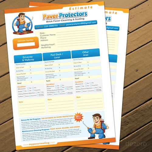 Design Estimate / Proposal Sheet for Paver Protectors Inc. | Stationery ...