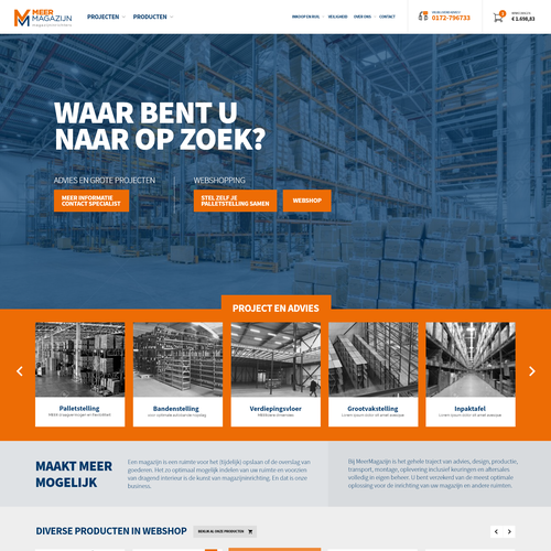 Creative website templates for a leading pallet racks company_ Meermagazijn Design by ChickenDinner