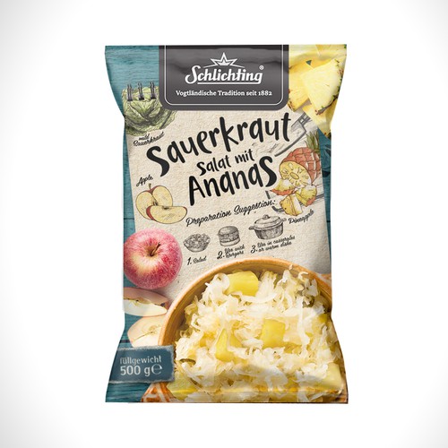 Stayin alife - Refresh an old fashion package for Salad with Sauerkraut, Pineapple and Apple-ontwerp door Jdodo