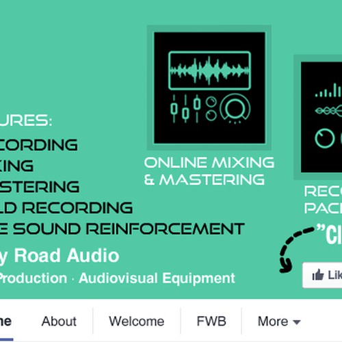 Designs Sleek, Modern, and Fun Facebook cover for recording studio