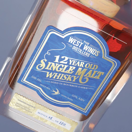 Premium Bottle Label for 12 Year Old Single Malt Bourbon Cask Whisky Design by Antidotooo™