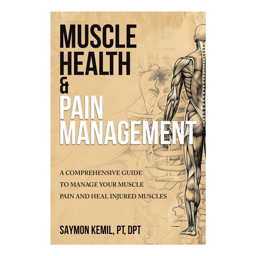 Book cover with a drawing images of the human anatomy combining muscles and bone structure. Design by MbahDjoyo