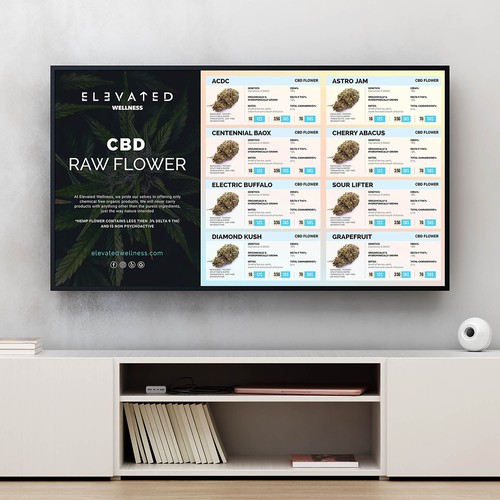 Flashy Cannabis Menu that highlights our Flower options Design by Adobian™