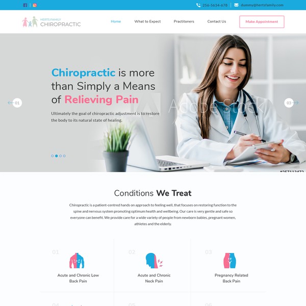 Refreshing modern landing page for family chiropractor