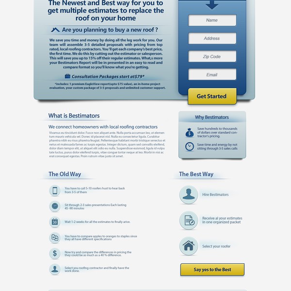 landing page for Bestimators.com
