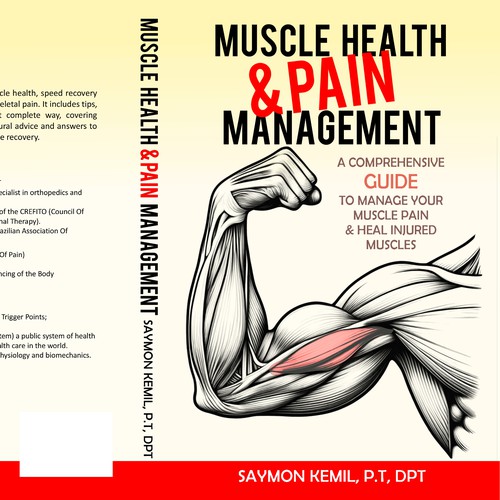 Book cover with a drawing images of the human anatomy combining muscles and bone structure. Design by SusansArt