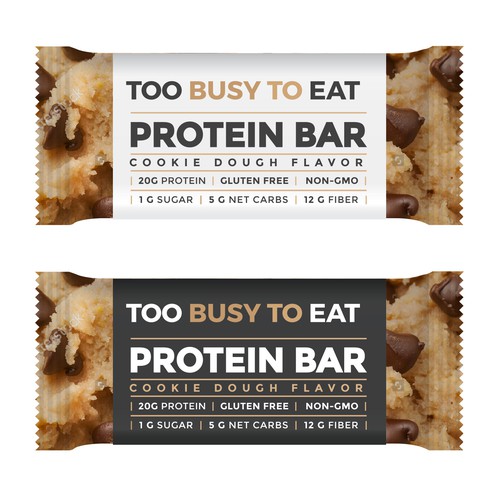 Design a unique protein bar wrapper for Too Busy To Eat Design réalisé par ve_sta