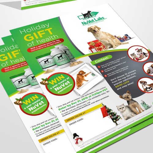 Design a holiday contest flyer for pet supplements brand