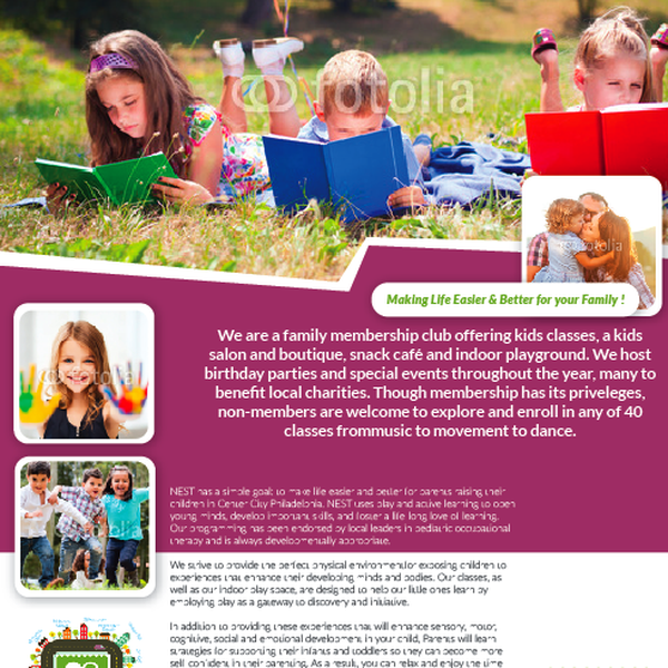 Universal Ad for hip urban family community center "nest"