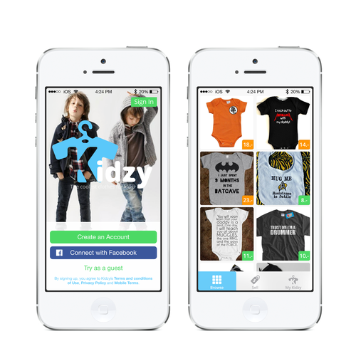 Mobile App Kidzy 2 simple screens + Logo. Design by MegaOptimus