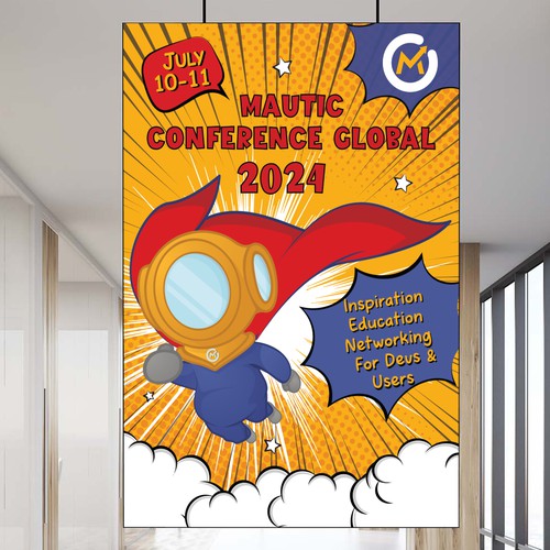 Create event poster (in a fun style, maybe pop-art?) with our mascot in SUPERMAN pose Design by Elite Craters