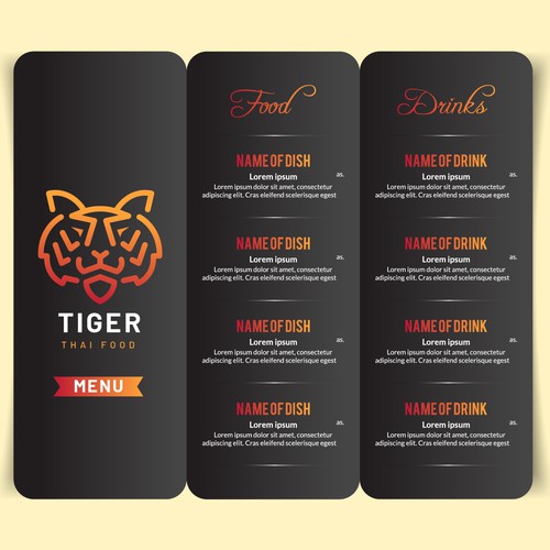 A Thai food take out menu to entice everyone to try all the dishes. Design by TheElevens 11.11