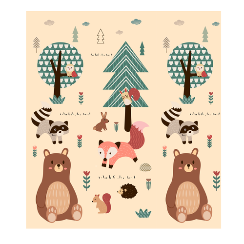 Illustration of kids playmat with animals Design by ies