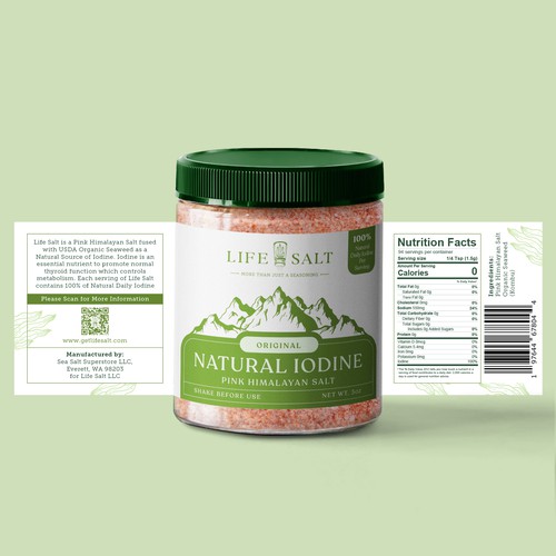 Label for Natural Iodine Pink Himalayan Salt that is fused with Seaweed Design by Kukuh Saputro Design