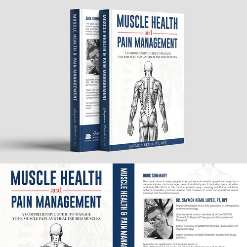 Book cover with a drawing images of the human anatomy combining muscles and bone structure. Design by Smart Owl Graphic