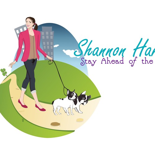 Fun character logo of woman walking two dogs! (for a blog) Diseño de Bugle250