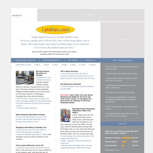 LetsRun.com Homepage Re-Design/Cleanup Diseño de montgomery