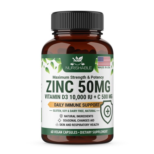 We need a "beautiful bottle label" for Zinc and Vitamin D3 supplement - Redesign Design by Fredrick Balois