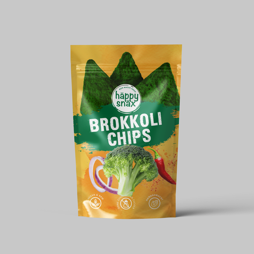 Verpackungsdesign für Doypack Gemüsechips: Vakuum frittierte Brokkoli Chips