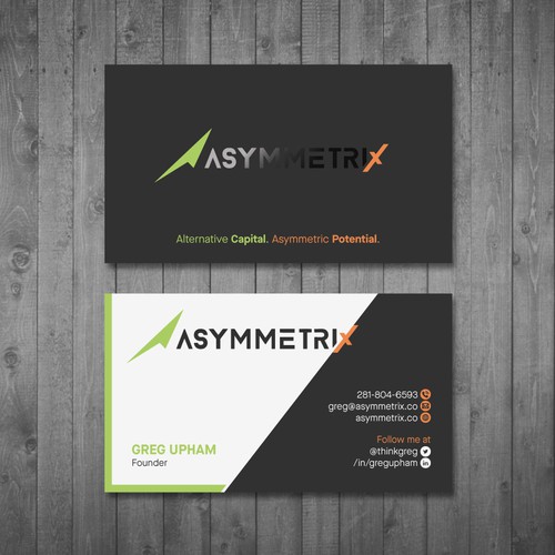 Design a cool, edgey but sophisticated business card for an alternative investment firm. Design von Tcmenk