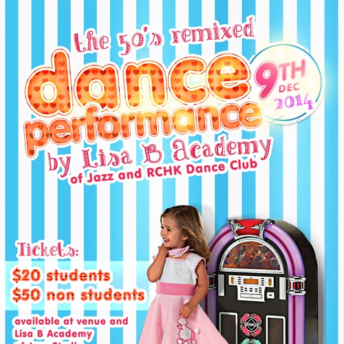 Create a poster and program for a 50's Remixed themed kids dance show! Design by pink.print